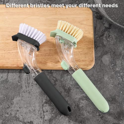 DAPOWER Dish Brush with Handle, Dish Scrubber with Soap Dispenser, Kitchen Scrub Brush for Dishes Pots Pans Sink Cleaning, 4 Replaceable Brush Heads (Black) - Image 2